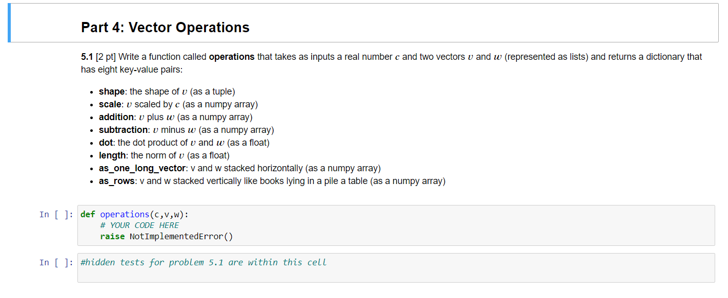 Solved 5.1 [2 pt] Write a function called operations that | Chegg.com
