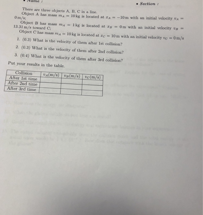 Solved .Section: Vame: There are three objects A, B, C in a | Chegg.com