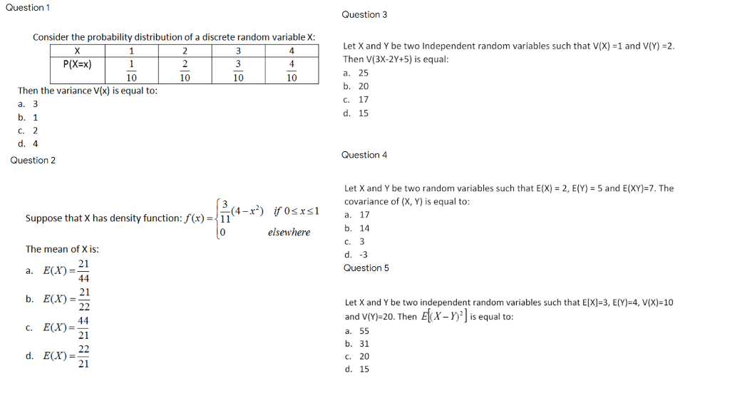 Solved Question 1 Question 3 Consider The Probability Dis Chegg Com