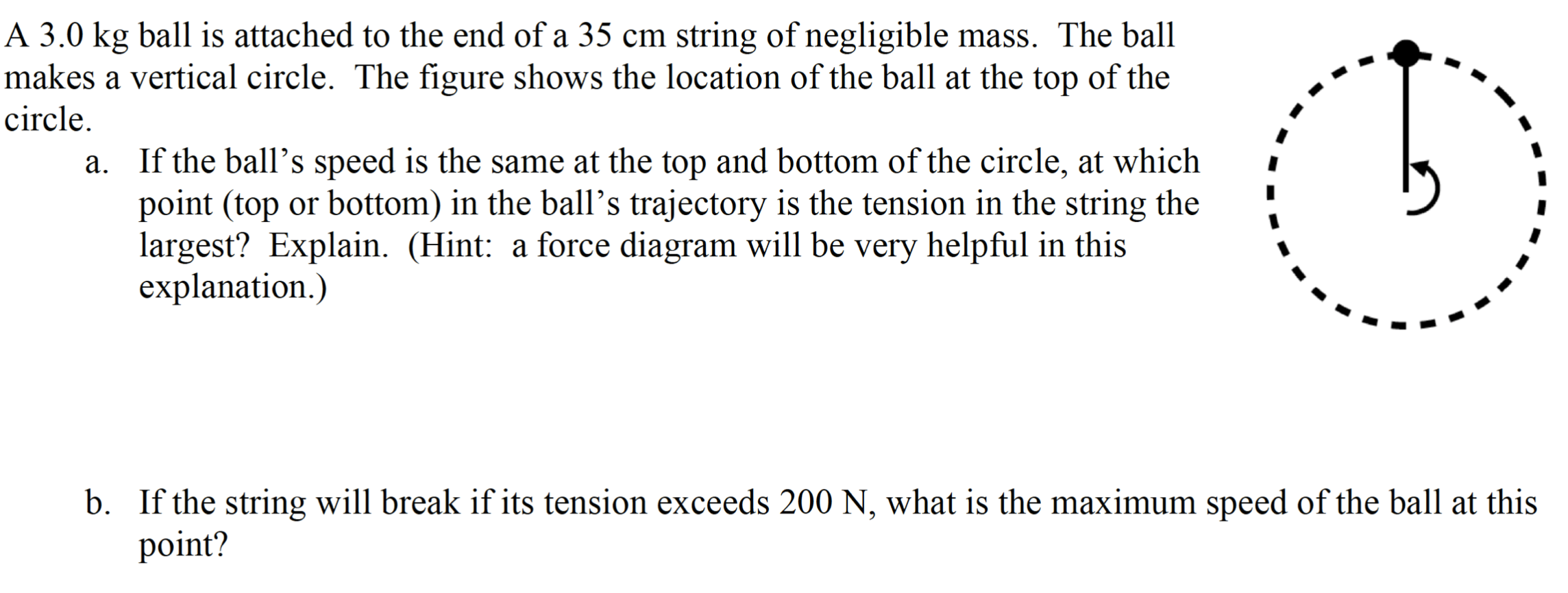 Solved A 3.0 kg ball is attached to the end of a 35 cm | Chegg.com