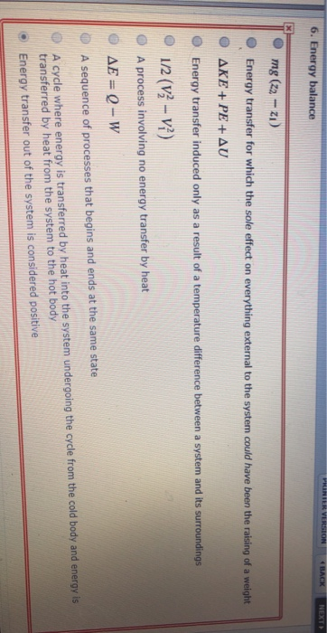 Solved 6. Energy balance O Energy transfer for which the | Chegg.com