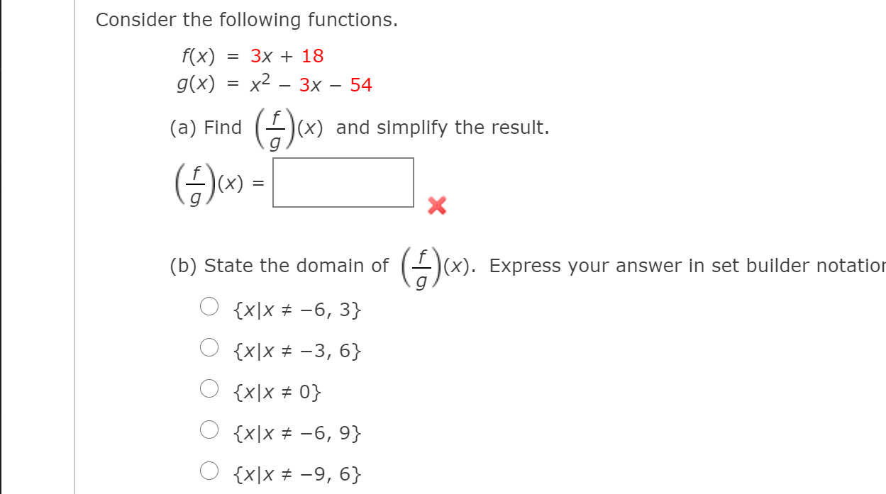 Solved Consider The Following Functions Fx 3x 18 Gx 3981