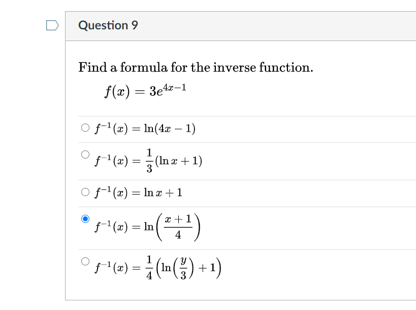 Solved Question 9 Find A Formula For The Inverse Function Chegg Com