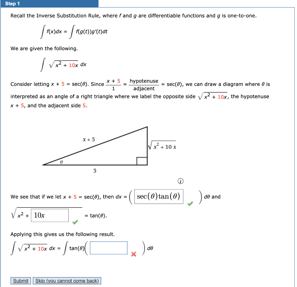 Solved Step 1 Recall the Inverse Substitution Rule, where f | Chegg.com