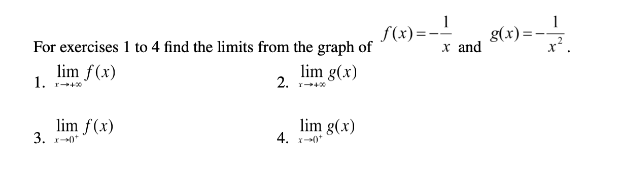 Solved For exercises 1 to 4 find the limits from the graph | Chegg.com
