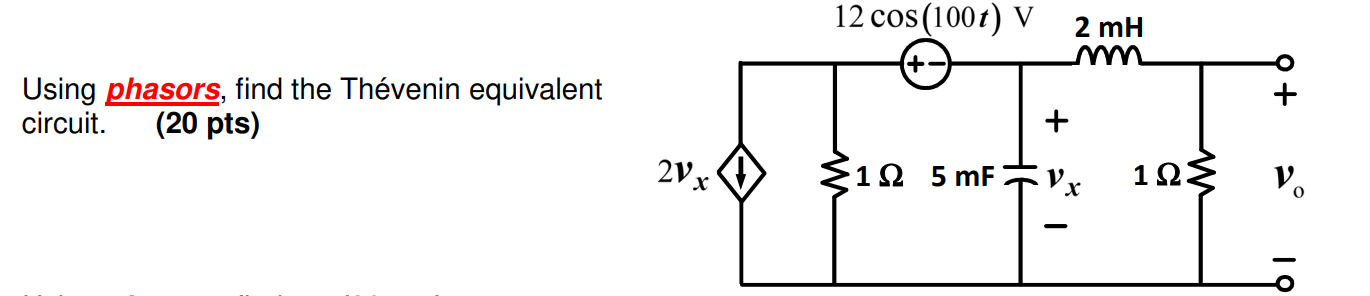 Solved 12 cos(100t) V 2 mH + Using phasors, find the | Chegg.com