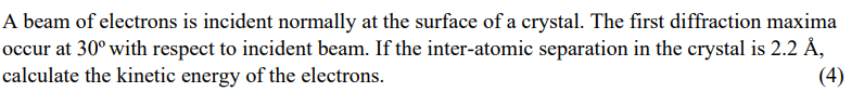 Solved A beam of electrons is incident normally at the | Chegg.com