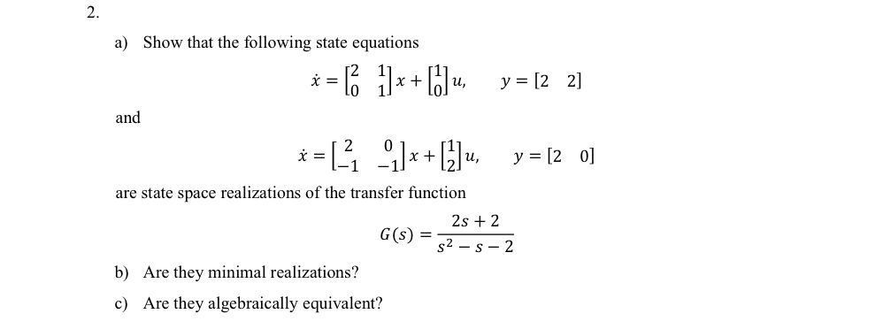Solved a) Show that the following state equations | Chegg.com