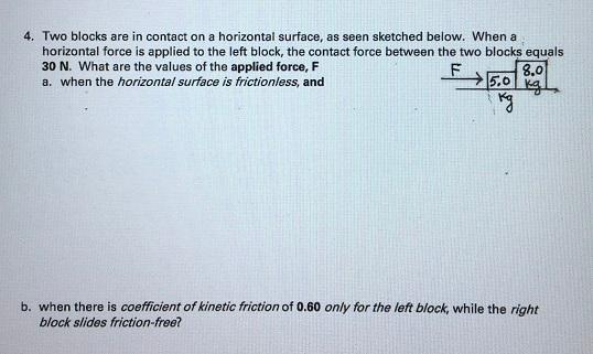 Solved 4. Two blocks are in contact on a horizontal surface, | Chegg.com