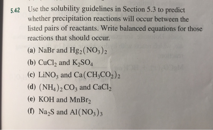 Solved Use the solubility guidelines in Section 5.3 to | Chegg.com