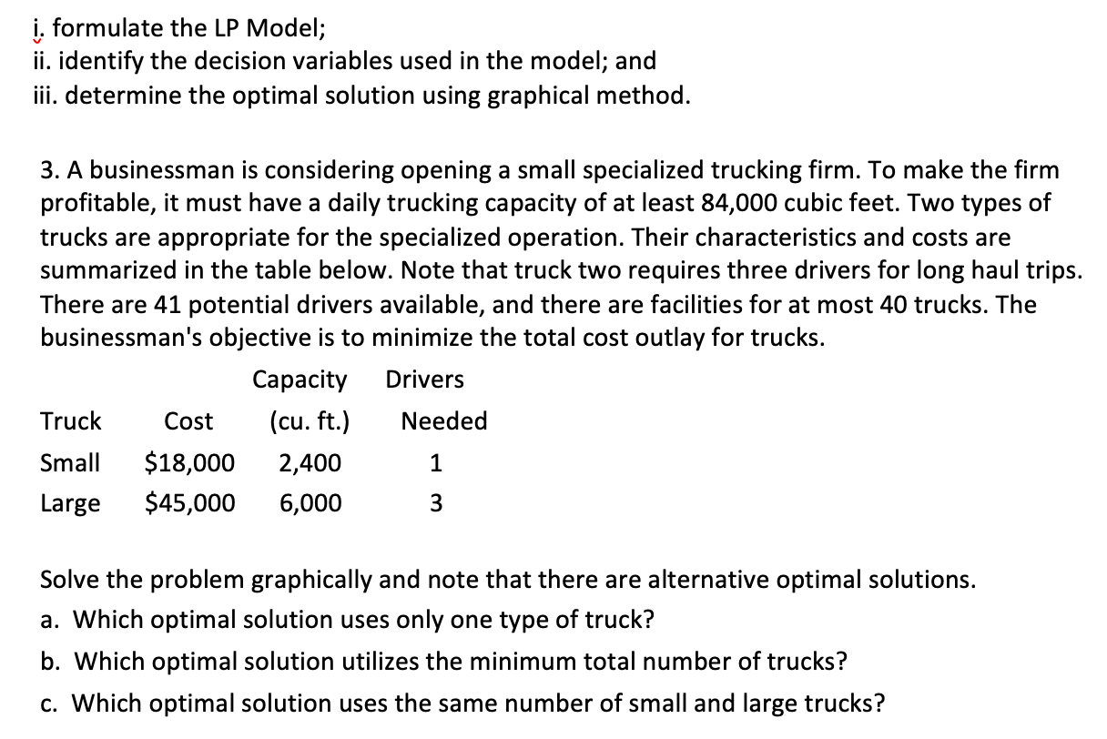 Solved į Formulate The Lp Model Ii Identify The Decision