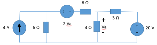 Solved 6Ω 3Ω 2 Va + Va 4A 6Ω 4Ω 20V | Chegg.com