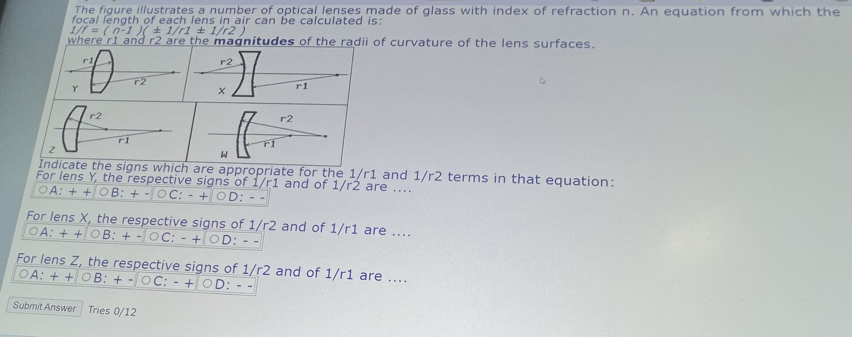 Solved The figure illustrates a number of optical lenses | Chegg.com