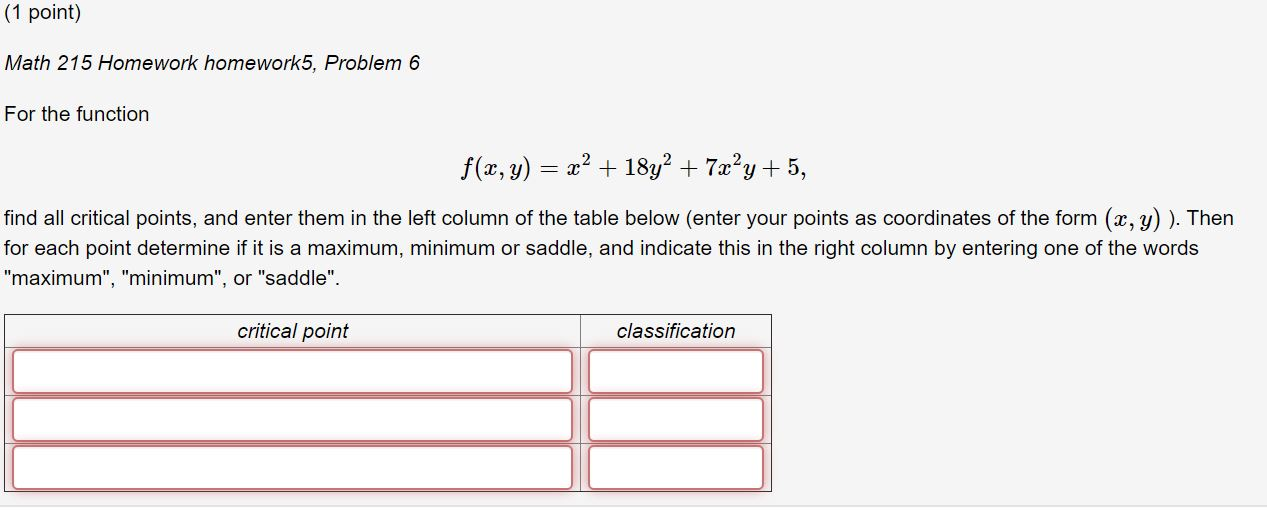 Solved (1 point) Math 215 Homework homework5, Problem 6 For | Chegg.com
