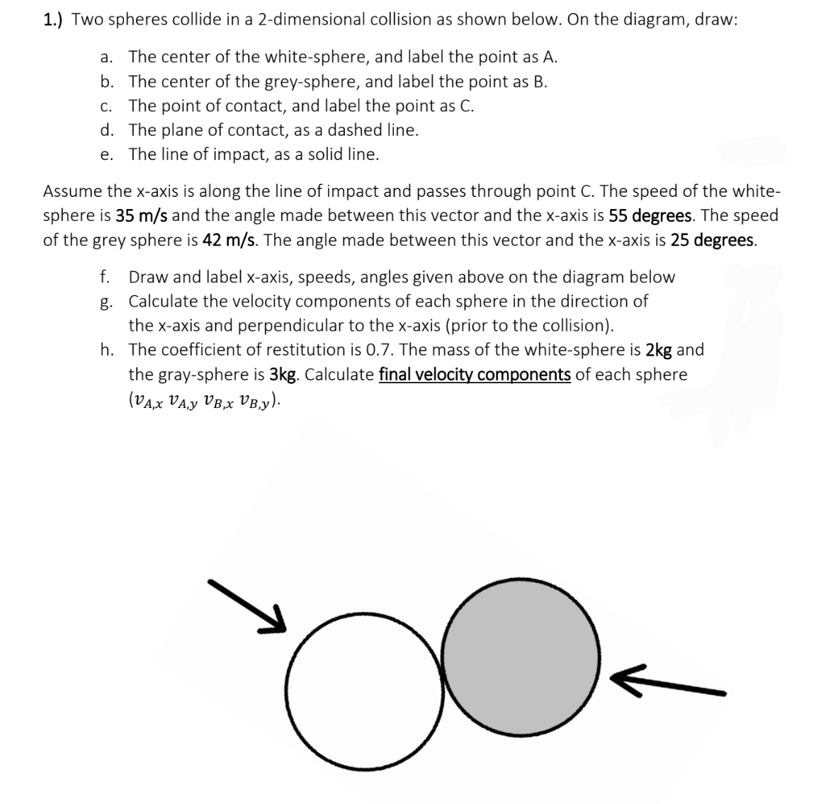 Solved 1.) Two spheres collide in a 2-dimensional collision | Chegg.com