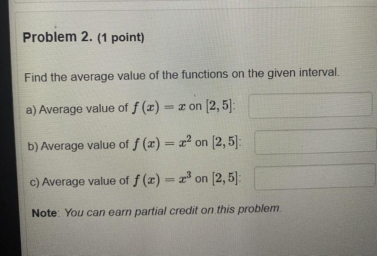 Solved Find the average value of the functions on the given | Chegg.com