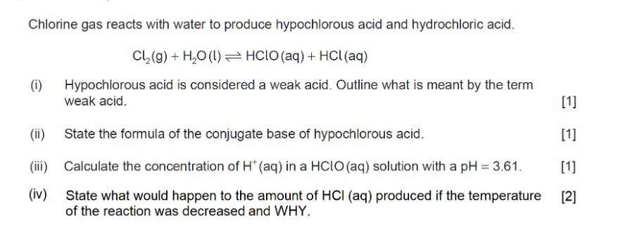 Solved Chlorine gas reacts with water to produce | Chegg.com