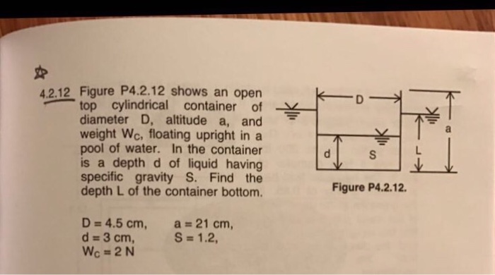 Solved An Open Top Cylindrical Container Of Diameter D, | Chegg.com