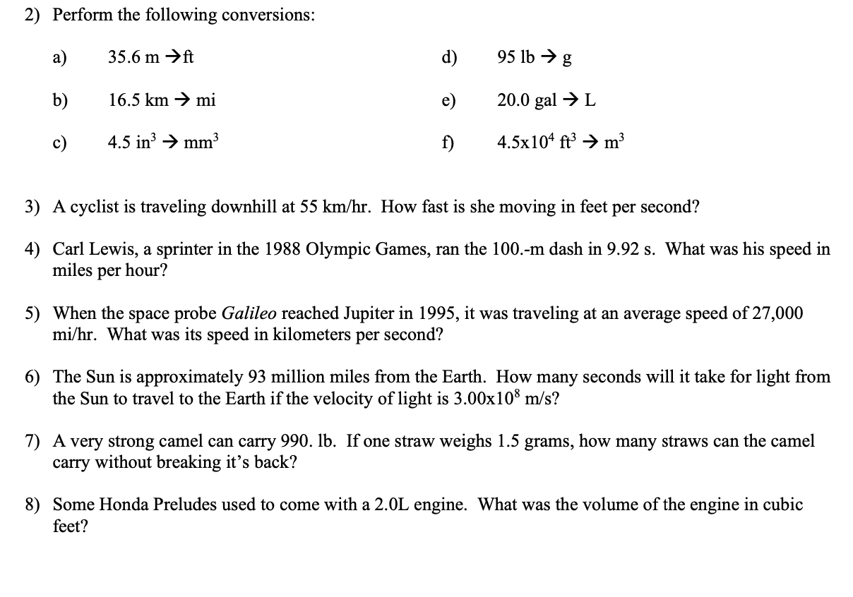 Solved 2 Perform the following conversions a 35.6 m ft d