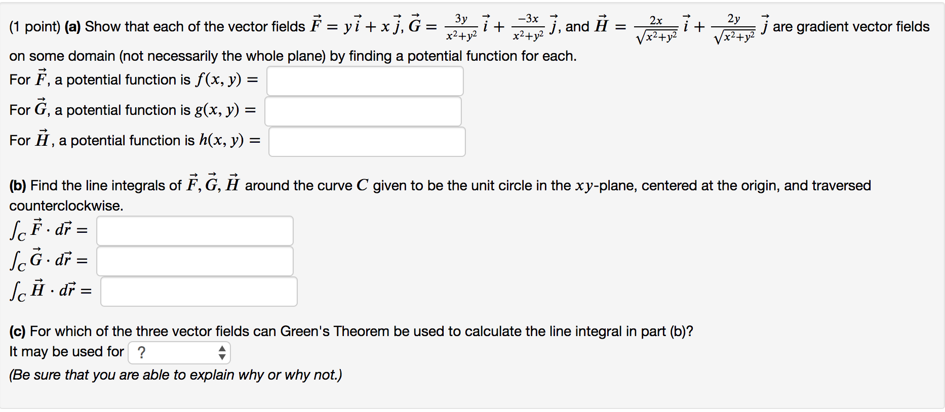 Solved 1 Point A Show That Each Of The Vector Fields Chegg Com
