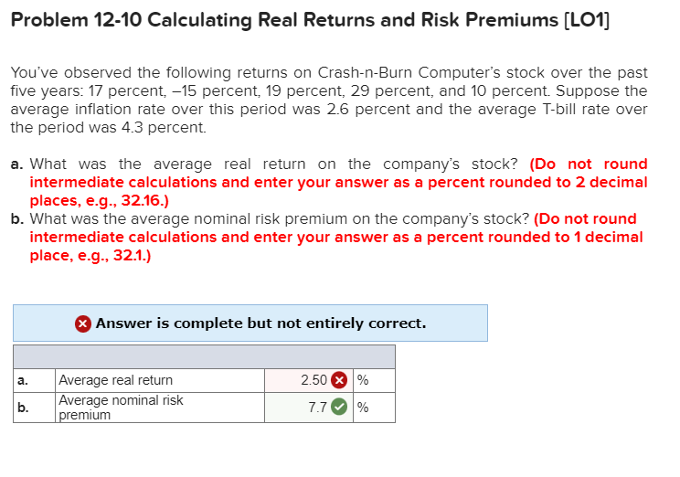 Solved Problem 12-10 Calculating Real Returns and Risk | Chegg.com