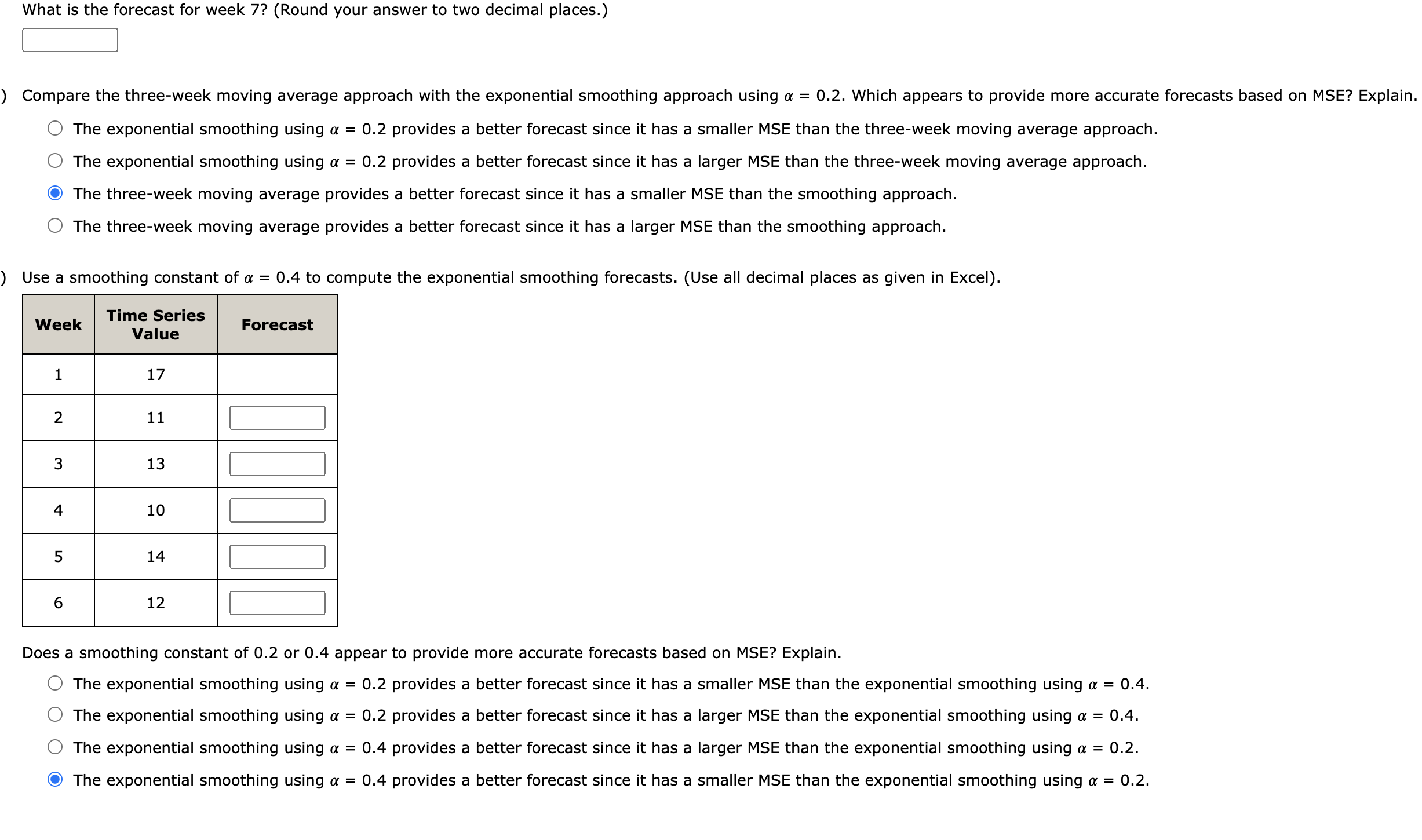 Solved Consider The Following Time Series Data. Week 1 2 3 4 | Chegg.com