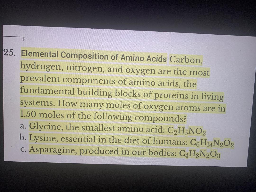 Solved F 25. Elemental Composition of Amino Acids Carbon,