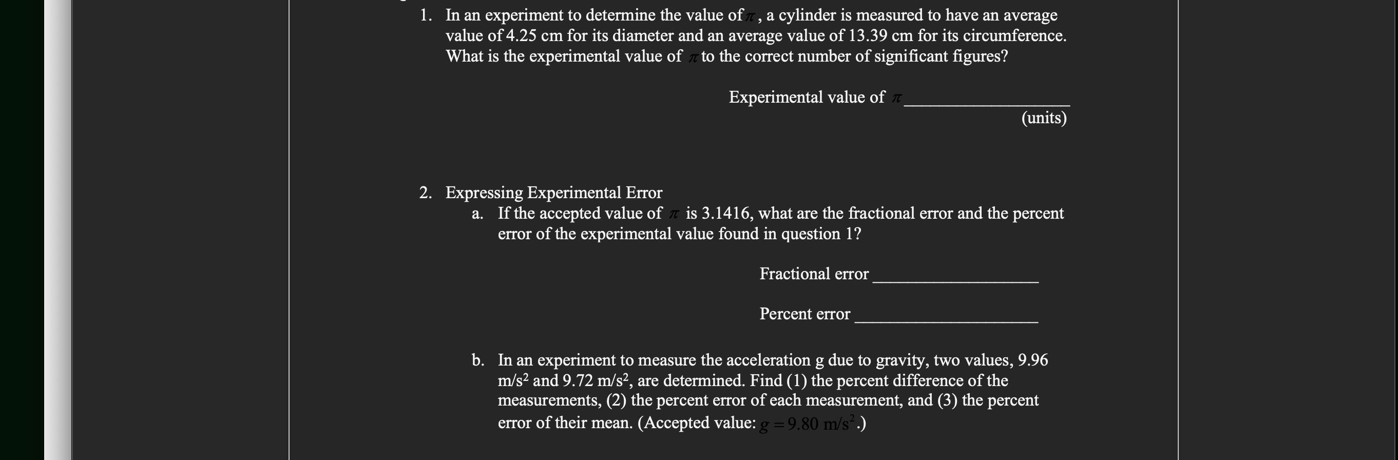 Solved 1. In an experiment to determine the value of, a | Chegg.com