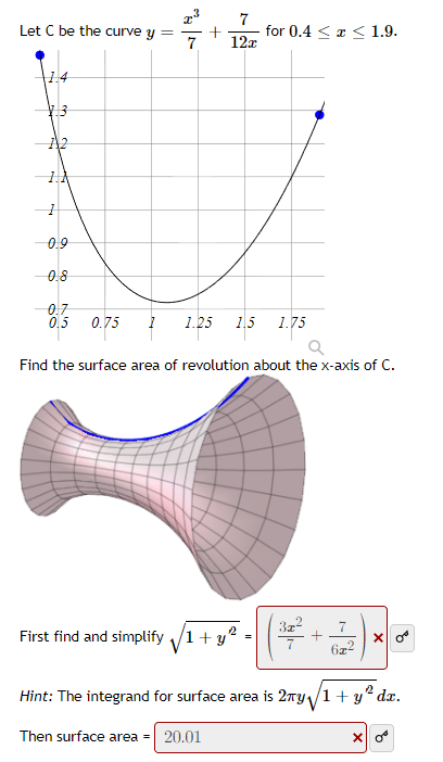 Solved Let C be the curve y=7x3+12x7 for 0.4≤x≤1.9. Find the | Chegg.com