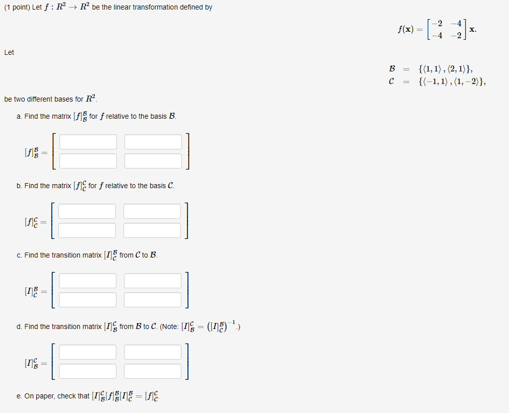 Solved (1 Point) Let F:R2→R2 Be The Linear Transformation | Chegg.com