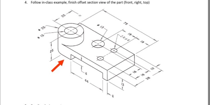 Solved Follow in-class example, finish offset section view | Chegg.com