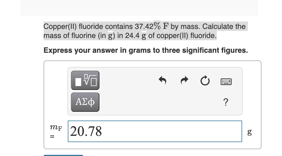 Solved Copper(II) fluoride contains 37.42 F by mass.