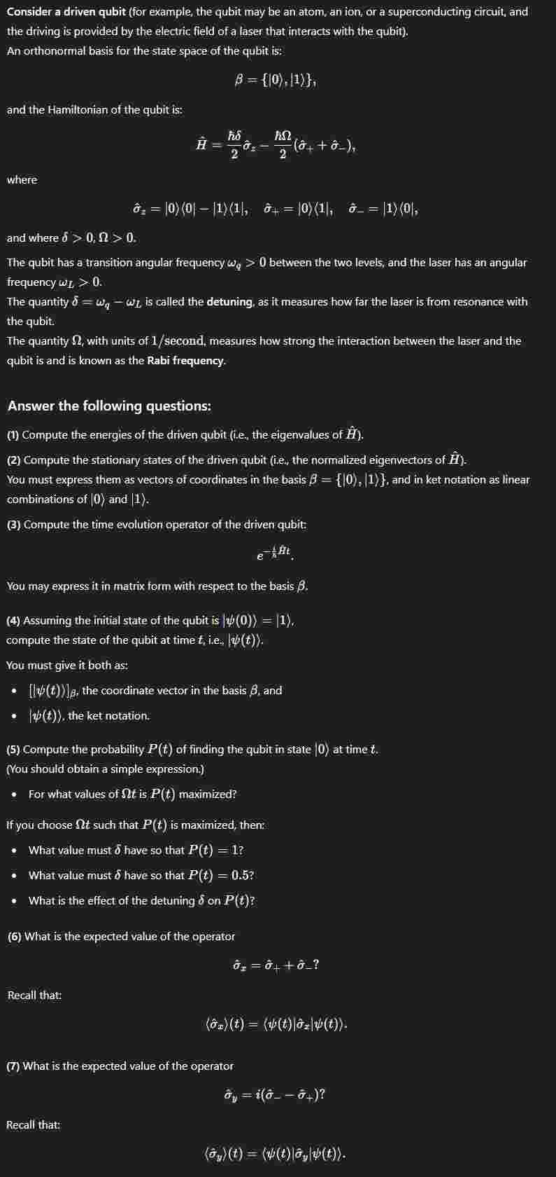 Solved Consider a driven qubit (for example, the qubit may | Chegg.com