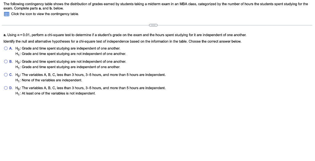 Solved a. Using α=0.01 , perform a chi-square test to | Chegg.com