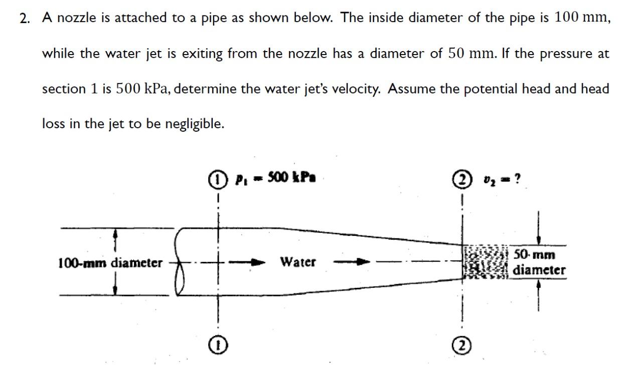 Solved 2. A nozzle is attached to a pipe as shown below. The