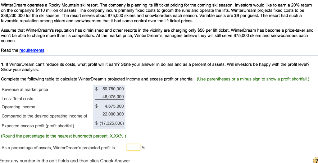 Solved WinterDream operates a Rocky Mountain ski resort. The
