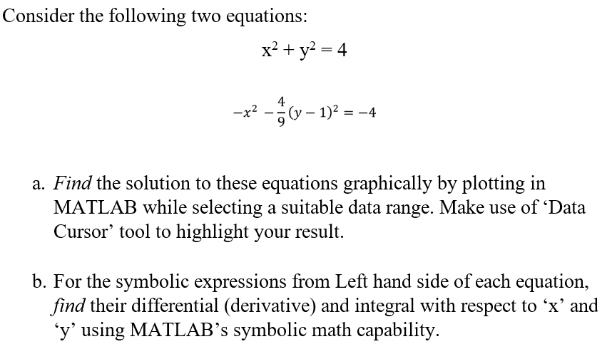 Solved Consider The Following Two Equations X2 Y2 4 X2 6230