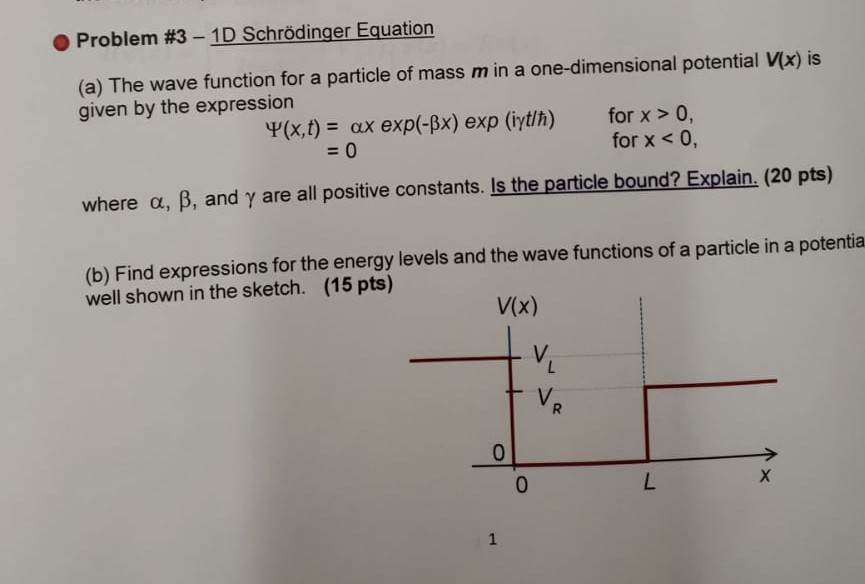 Solved Problem 3 1D Schr dinger Equation a The Wave Chegg