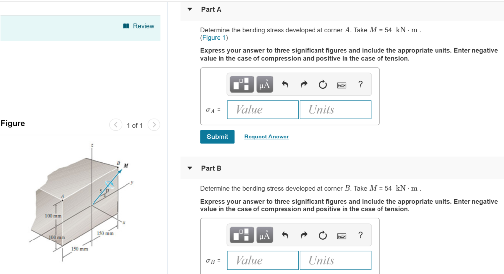 Solved Part A Review Determine the bending stress developed | Chegg.com