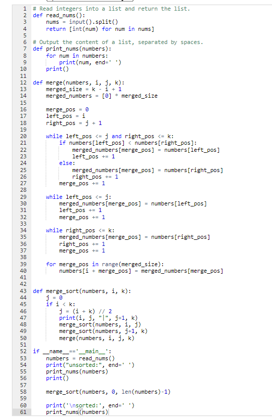 Solved LAB: Merge sort (DO THIS IN Python) - The output | Chegg.com