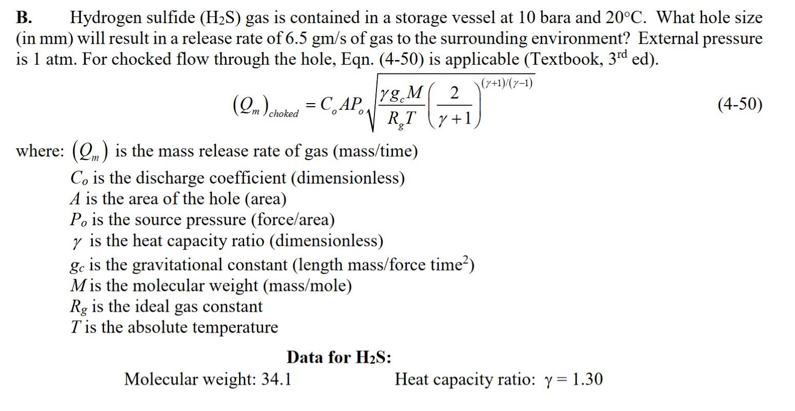 Solved a 178.M y B. Hydrogen sulfide (H2S) gas is contained | Chegg.com