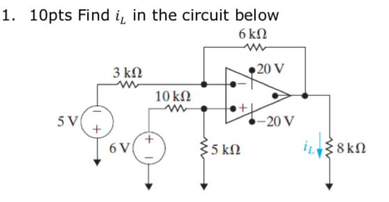 Solved 1. 10pts Find i, in the circuit below 6 k0 20 V 3 kn | Chegg.com