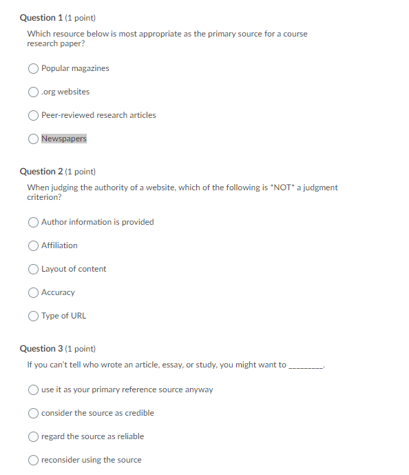 Solved Question 1 (1 point) Which resource below is most | Chegg.com