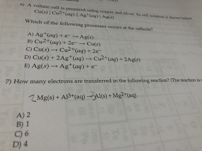 Solved 6) A voltaic cell is prepared using copper and | Chegg.com