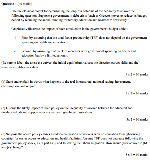 Solved Question 1 (40 marks) Use the classical model for | Chegg.com