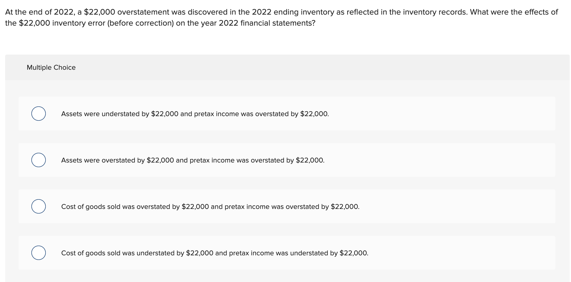 Solved At the end of 2022 , a $22,000 overstatement was | Chegg.com