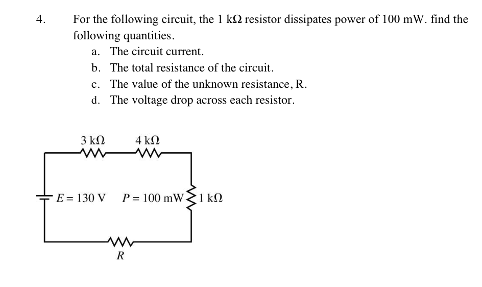 Solved For the following circuit, the 1kΩ resistor | Chegg.com