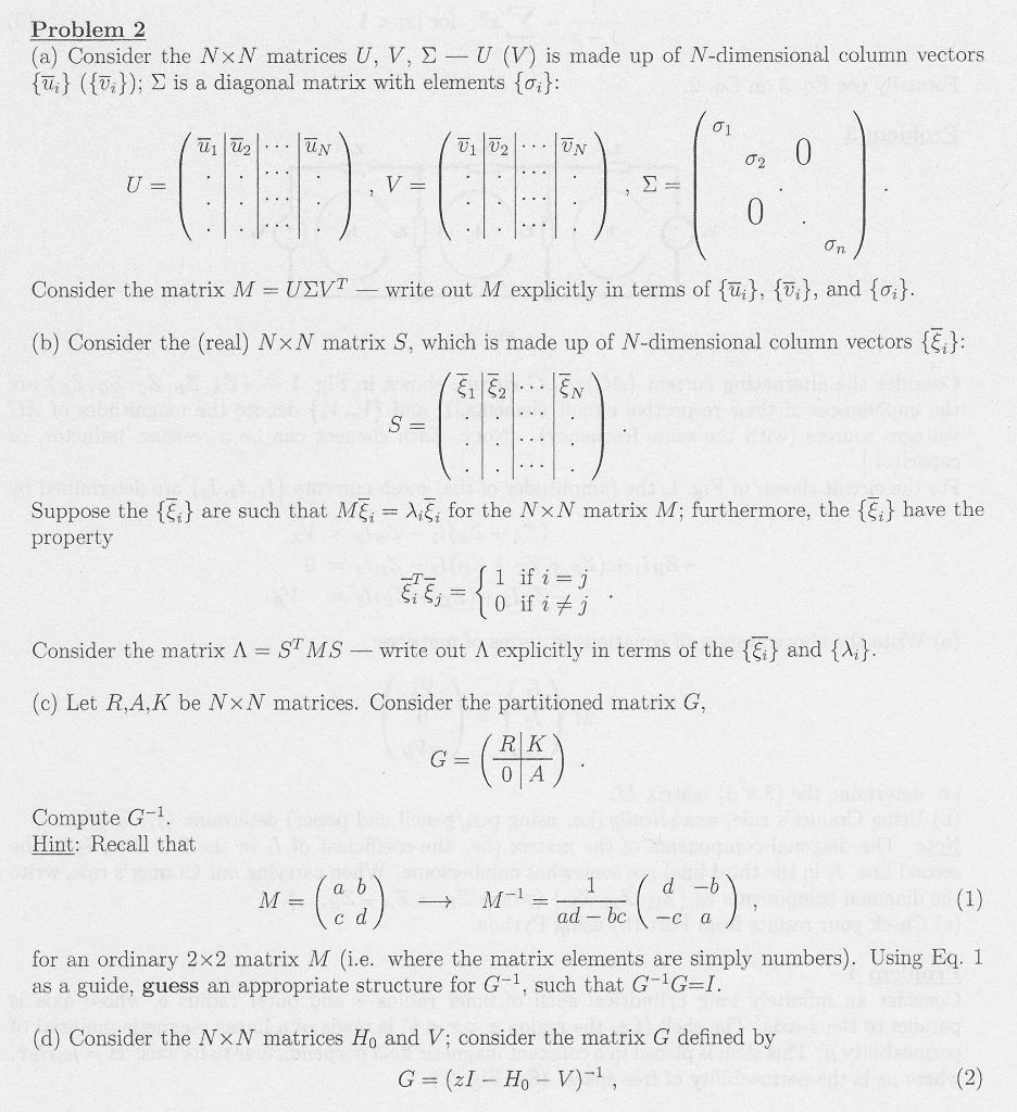 Problem 2 A Consider The Nxn Matrices U V L Chegg Com