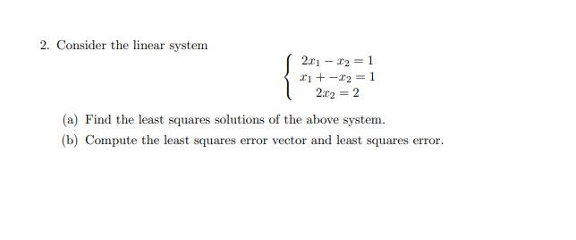 Solved 2. Consider the linear system 2.11 - 12 = 1 21 + x2 = | Chegg.com