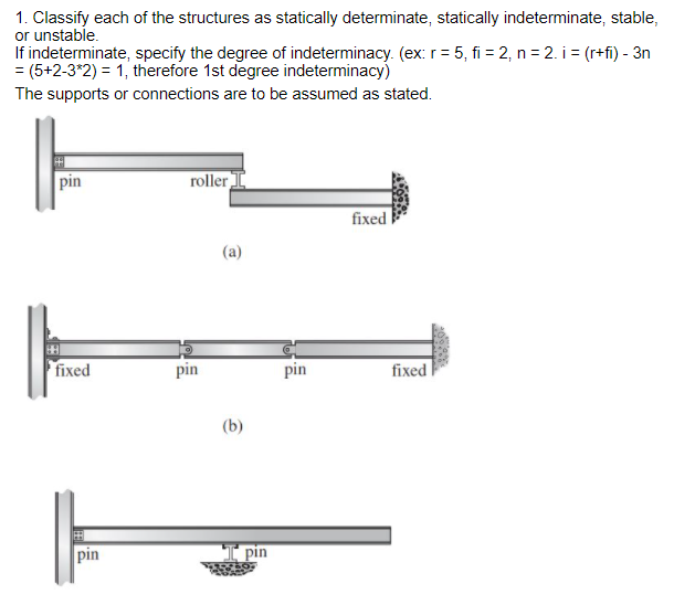 Solved 1. Classify each of the structures as statically | Chegg.com